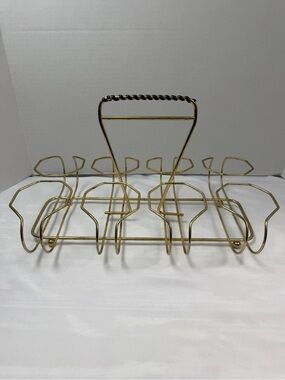 VTG Mid Century Modern Drinking 8 Glass Holder Caddy Carrier Gold MCM Art Deco